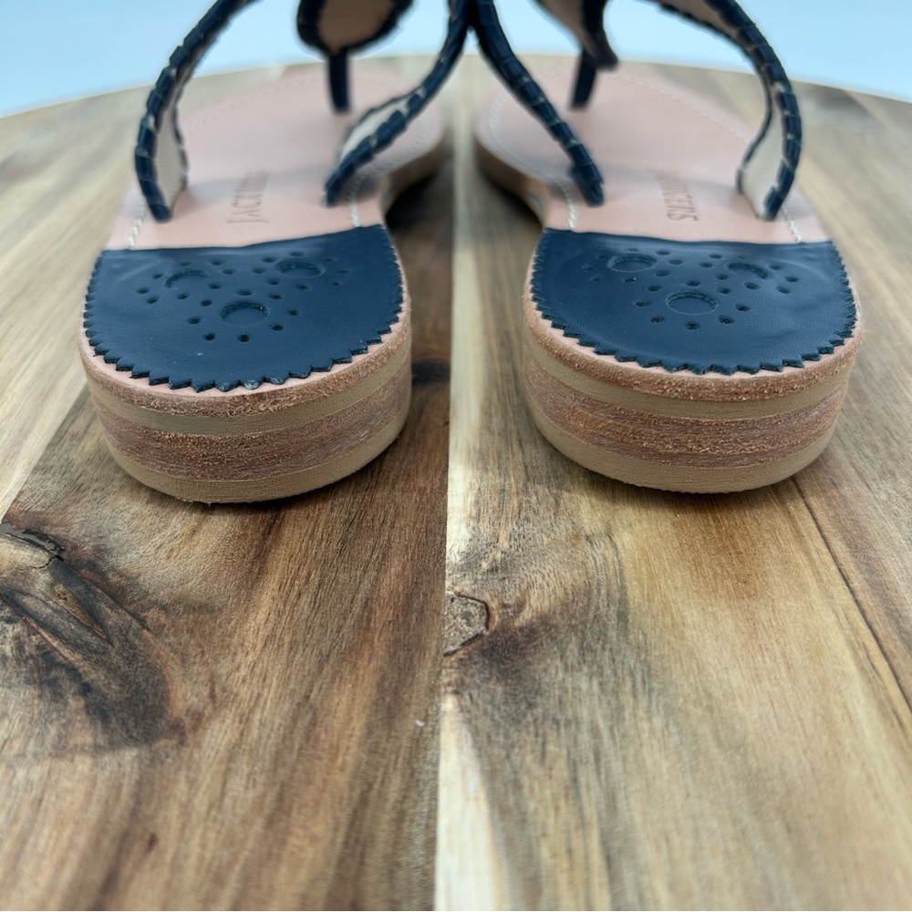 Jack Rogers Navy Blue and Tan Leather Flat Sandals Womens Size 6 Medium - Picture 7 of 10